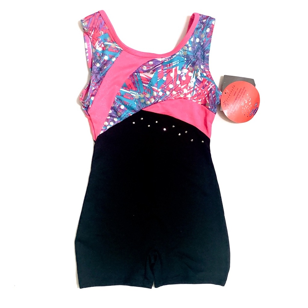 Danskin Pink and Black Studded Gymnastics Leotard sz XS 4/5 Biketard